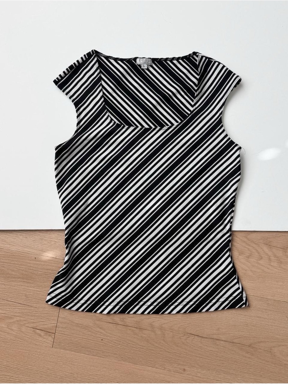 Y2K Black Stripe Tank Top Minimalist Festival Vintage Large XOXO